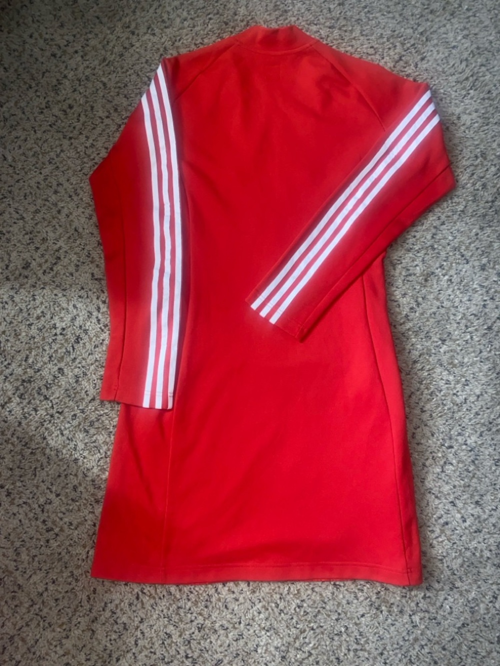 Vintage 2005 Adidas Red Women's Zip-Front Bomber Jacket Dress with White Stripes - Picture 4 of 7